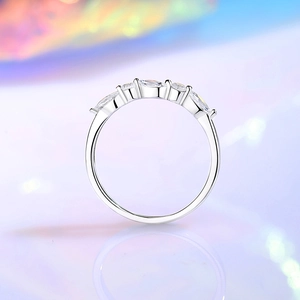 French style S925 sterling silver band ring with marquise cut sparkling cubic zirconia