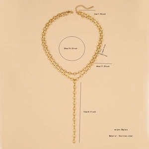 Dettaglio della collana a Y a doppio strato in acciaio inossidabile con specifiche taglie