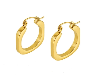 Detailed macro view of 18K gold plated stainless steel U-shaped chunky hoop earrings