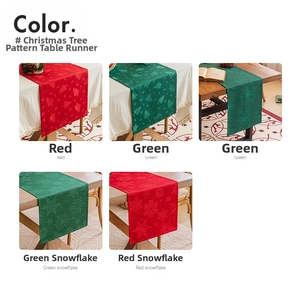 Detailed grid of Christmas table runners in red and green with festive jacquard patterns