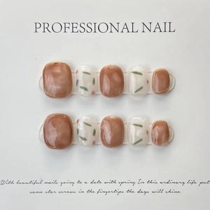 Handmade Press On Nails Camellia Marble Gradient Golden Edge Elegant French Style False Nails For Women