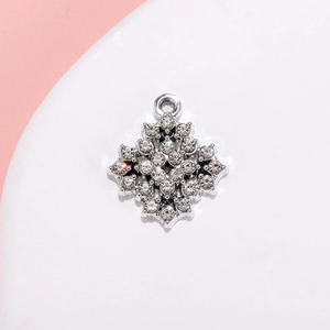Silver rhombic cross pendant with sparkling crystals for DIY jewelry and crafts making