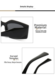 Detail view of smooth curved temples and high-quality resin frame for black geometric sunglasses