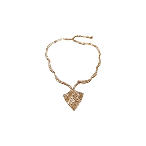 Vintage geometric relief triangle necklace in gold finish with textured chain link