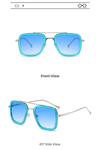 Front and 45-degree angle views of silver metal square frame pilot sunglasses