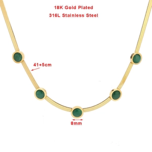 18K gold plated 316L stainless steel necklace with five round emerald green malachite charms