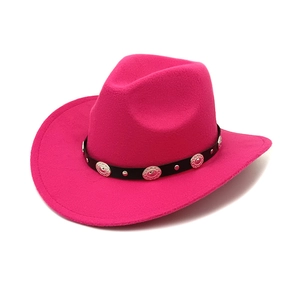 Fuchsia wool cowboy hat with black leather band and embossed silver metal studs