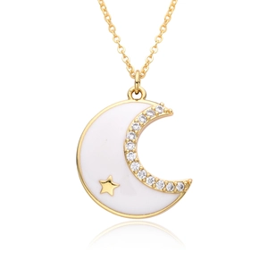 Elegant gold crescent moon and star pendant necklace with sparkling micro-pave diamonds