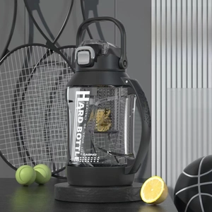 Detail of Meteorite Black sports bottle with handle, filter, and basketball equipment