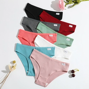 Women's cotton ribbed panties set in 8 various colors with a mid-waist seamless fit