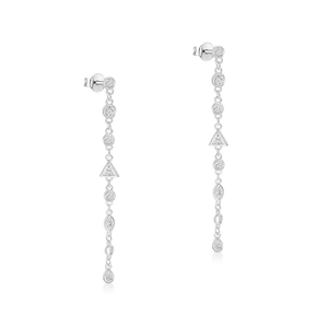 Detailed macro view of S925 sterling silver tassel earrings with sparkling diamond accents
