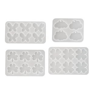 Set de moldes de silicona para colgantes de resina con formas de mariposa y trébol