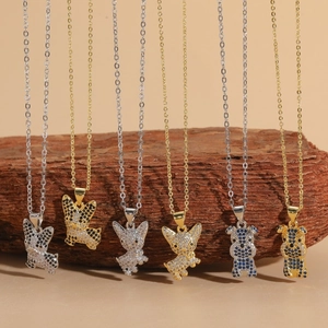 Kupfer Zirkonia Hund Anhänger Halskette Für Damen 14K Gold Weißgold Plattiert Welpen Tier Schlüsselbein Kette Schmuck Geschenk
