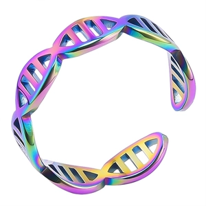 Macro shot of iridescent DNA double helix structure on an adjustable open ring