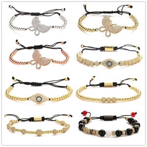 Bohemian Copper Zirconia Butterfly Evil Eye Braided Bracelet Adjustable Hand-Woven Rhinestone Bead Bracelet Jewelry For Women
