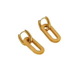18k gold plated stainless steel textured oval chain hoop earrings for women