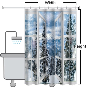 3D Christmas snow landscape waterproof polyester shower curtain with mountain scenery view