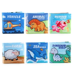 Set of 6 educational soft baby cloth books featuring animals, numbers and vehicles