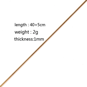 Detailed specs for 1mm gold stainless steel chain with 40+5cm length and 2g weight