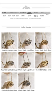 Detailed size information for the mini metal lip-shaped crossbody handbag with dimensions