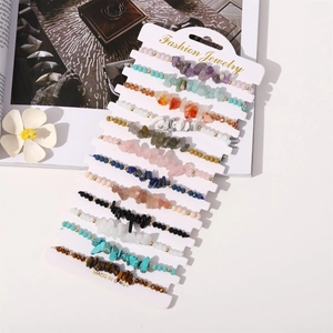 Natural Crushed Stone Woven Bracelet Handmade Adjustable Irregular Gemstone Chip Beads Bohemian Ethnic Jewelry Women