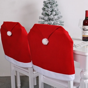 Christmas Hat Chair Covers Red Brushed Fabric Dining Room Decorations Santa Clause Style Holiday Party Home Hotel Accessory