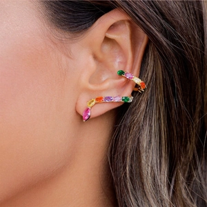 Elegant s925 silver snake-shaped earring stud with colorful marquise-cut gemstones