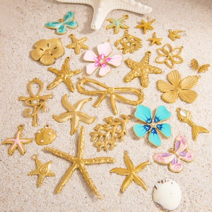 Stainless Steel Pendants Charms Ocean Theme Starfish Butterfly Enamel Waterproof Hypoallergenic DIY Jewelry Accessories