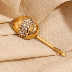 18K gold plated eggshell hair clip with sparkling white rhinestones on silk