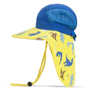 Chapeau de soleil enfant avec protège-nuque, maille respirante et motif dinosaure