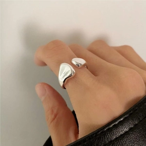 Minimalist 925 sterling silver open ring with irregular liquid streamline design for women