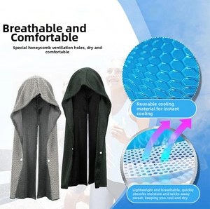 Macro detail of breathable honeycomb fabric on hooded cooling towel for sport and gym