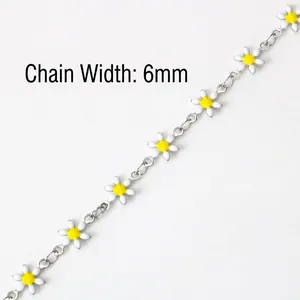 6mm Edelstahlkette mit weißen Emaille-Gänseblümchen für die DIY-Schmuckherstellung