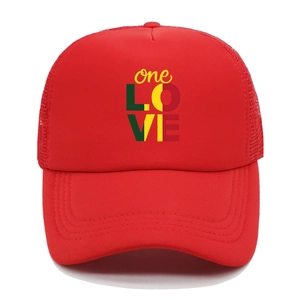 Red One Love baseball mesh truck driver cap with breathable nylon netting for unisex