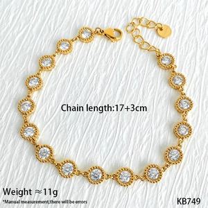 Detail of gold tennis bracelet with clear crystals, chain length 17+3cm, weight 11g