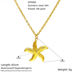 Detail showing 20mm starfish pendant dimensions and 45cm 18K gold plated chain length