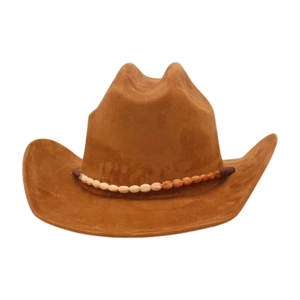 Vintage Western Cowboy Hat Faux Suede Wide Brim With Beaded Band Windproof Rope For Travel Outdoor Unisex
