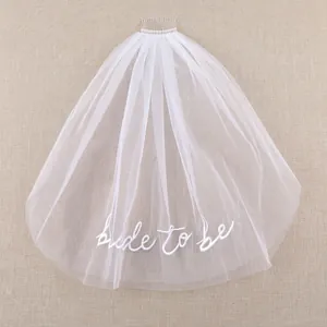 White double layer bridal veil with bride to be embroidery for bachelorette party accessories