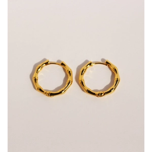 Brass Gold Plated Bamboo Joint Hoop Earrings Minimalist Geometric Zircon Inlaid Fashion Jewelry For Women