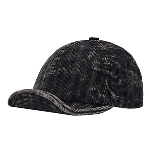 Vintage corduroy washed baseball cap with short soft brim in dark grey street style