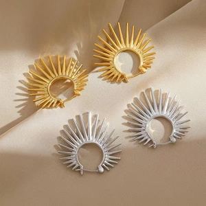 Minimalist sunflower silver needle hoop earrings in gold and silver finish set of 2 pairs