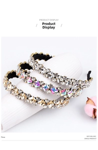 Detailed view of luxury rhinestones on three fashion headbands with crystal accents