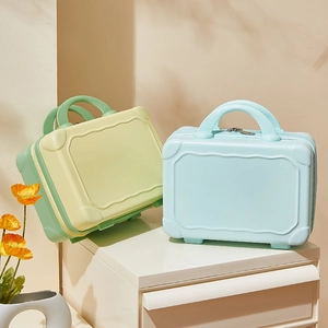 14-inch hard shell portable cosmetic storage suitcase in light green and sky blue colors