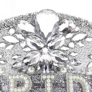 Sparkling white bride captain hat with silver sequins, rhinestones and pearl bride lettering