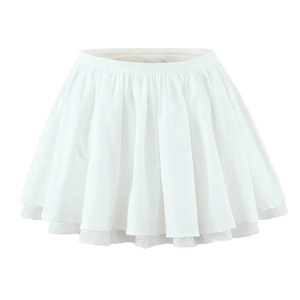 Jupon blanc minimaliste avec taille élastique et bordure en dentelle sur fond blanc pur