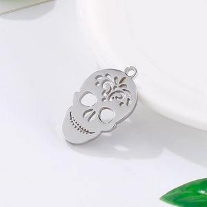 Gothic punk hollow skull pendant in silver stainless steel for hip-hop fashion necklaces