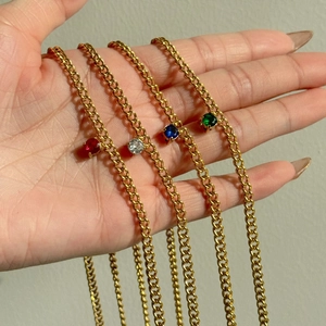 Elegant 18k gold plated Cuban chain necklaces with colorful zircon gemstone pendants