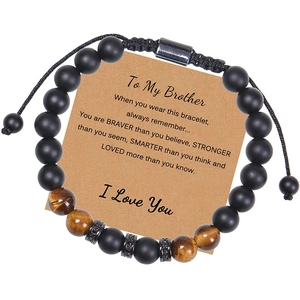 Tiger eye and matte onyx beaded bracelet for men with adjustable cord and gift card