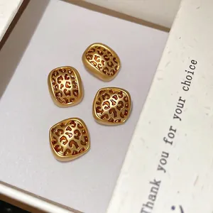 French vintage leopard print stud earrings set with hollow gold geometric frames