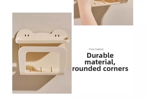 Wall-mounted cream tissue box with thick material and rounded edges featuring bear ears